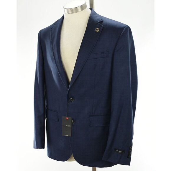 TED BAKER Navy Brown Plaid JAY CT 2 Button Wool Suit Jacket 42 R Italy NEW